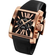TW Steel Men's Rose Gold Tone Stainless Steel Ceo Goliath Chronograph Quartz Black Dial Leather Strap Date Display CE3012