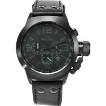 Tw Steel Unisex Quartz Watch With Black Dial Chronograph Display And Black Leather Strap Tw843