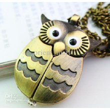 Unique Design Vintage Antique Owl Pocket Watch Pendant Cute Open Clo
