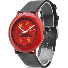 Unisex Leather Analog Quartz Wrist Watch 0687j (Black)