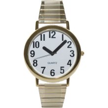 Unisex Low Vision Watch Gold Tone White Face And Gold Expansion Band