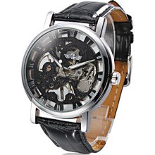 Unisex PU Analog Mechanical Fashionable Watch (Black)