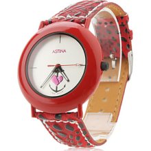 Unisex PU Analog Quartz Wrist Watch 0687 (Red)