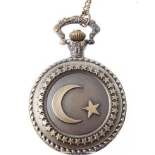 Unisex Star and Moon Style Steel Analog Quartz Pocket Watch (Bronze)