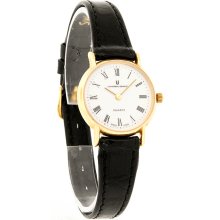 Universal Geneve Golden Shadow Ladies WhiteDial Black Leather Swiss Quartz Watch
