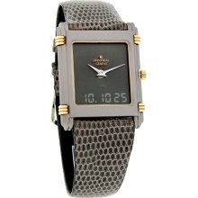 Universal Geneve Mens Digital Alarm Chronograph Swiss Quartz Gray Leather Watch