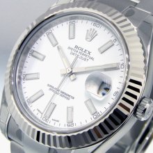 Unworn Mens 41 Mm Rolex Steel Datejust Ll White Stick Dial Model 116334