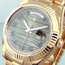 Unworn Rolex Pink Gold President Day Date Ii Bronze Wave Dial 218235