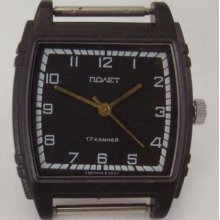 Ussr Rare Watch Black Poljot Russian Soviet Wristwatch Pobeda 17j