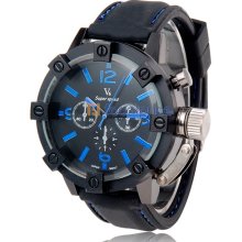 V0045 Men's Sport Wrist Watch with Metal Case, Plastic Band, Quartz Movement, Black & Blue Dial (Black and Blue)