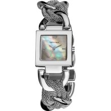 Vernier Ladies Mother of Pearl Dial Chain and Mesh Bracelet Fashion Watch (Silver-tone)