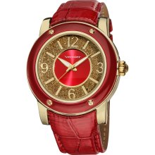 Vernier Ladies Oversized Glamorous Glitter Dial Alligator Embossed Strap Watch (Gold-tone)