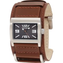 Vestal Mens Legionnaire Analog Stainless Watch - Brown Leather Strap - Black Dial - LGA022