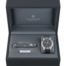 Victorinox Swiss Army 'Officer's' Leather Strap Watch with Knife Black/ Dark Grey