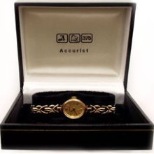 Vintage Accurist Solid 9ct Gold Lady's Watch & Bracelet - Hallmarked - In Box