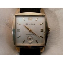 Vintage Beautiful 1940's Benrus Shock Absorber Mechanical Watch, Sub Second Dial Gold Plated New Leather Band 17 J Swiss DN2A. Winds, Runs.