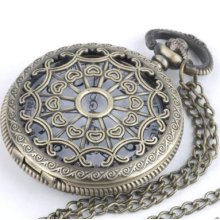 Vintage Brass Pocket Watch Pendant Long Chain Necklace By 81stgeneration
