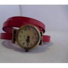 Vintage Fashion Women Genuine Leather Band Cuff Bracelet Dial Quartz Wrist Watch