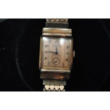Vintage Mens Gruen Rose Gold Wristwatch With Hooded Lugs For Repairs