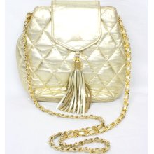 Vintage Metallic Gold Quilted Chain Crossbody Purse