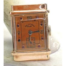 Vintage Rare Paul Ditisheim Solvil 14k Pink Gold & Ruby Art Deco Wriswatch