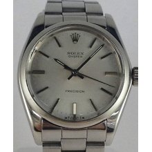 Vintage Rare Rolex Watch Men's Oyster Precision Ss Ref. 6462 White Dial 1972
