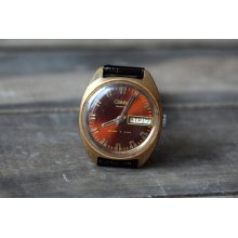 Vintage Soviet Clock Slava / Soviet retro mechanical watches / USSR vintage men's watch Slava / Gold plated Au / Clock with date
