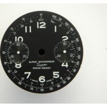 Vintage Swiss Landeron Matte Black Chronograph Watch Dial 60's Mens