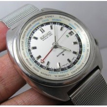 Vintage V Rare Seiko Worldtime 6117-6400 Automatic Watch White Dial 2.