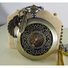 Vintage wing and feather, Vintage brass Filigree Engraved Mechanical Pocket Watch Steampunk Style