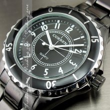 Water Clock Hours Dial Hand Black Ladies Men Women Steel Wrist Watch Ah111