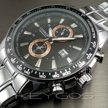 Water Quartz Hour Dial Date Black Clock Sport Men Steel Wrist Watch Wv148