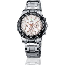 Weide Mens Classic White Chronograph Dial Chrome Silver Band Swiss Quartz Watch