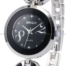 Weiqin Crystal Women Black Dial Bracelet Bangle Wrist Quartz Watch Dailyetrade