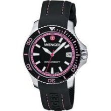 Wenger Womens Sea Force Analog Stainless Watch - Black Rubber Strap - Black Dial - 0621.103