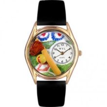 Whimsical Watches C-0820023 Womens Softball Black Skin Leather And Goldtone Watch