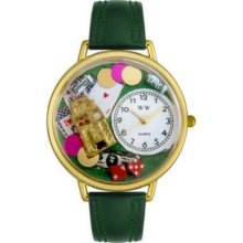 Whimsical Watches Mid-Size Casino Quartz Movement Miniature Detail Green Leather Strap Watch
