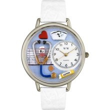 Whimsical Watches Unisex Nurse in Silver U0620013 White Leather Quartz Watch with White Dial