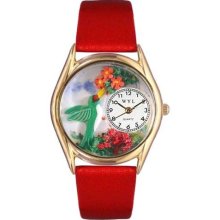 Whimsical Watches Women's Hummingbirds Red Leather and Gold Tone Watch