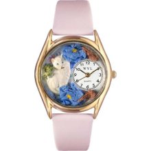 Whimsical Womens White Cat Pink Leather Watch #557186