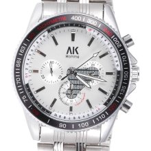 White Dail Ak-homme Mens Stainless Steel Chronograph Super Cool Sport Watch