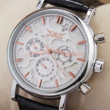 White Face Rose Gold Hands Mens Subdial Wrist Watch Automatic Elegant Hq