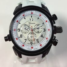 White Rubber Mens Geneva 3d Decorative Chronograph Sport Watch X Large 222