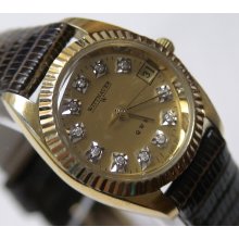 Wittnauer Ladies Swiss Made Gold 11 Diamonds Quartz Calendar Watch $795