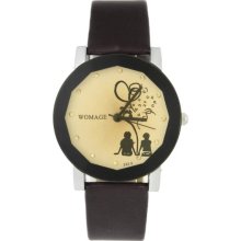WoMaGe Leather Band Quartz Wrist Watch (Black) - Black - Leather