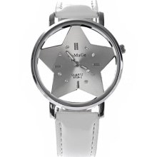 WoMaGe9729-2 Star Design Dial Sports Wrist Watch with Leather Band