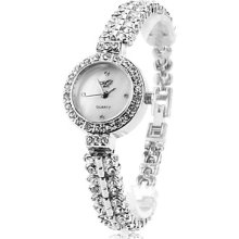 Women's Alloy Analog Quartz Bracelet Round Case Watch (Silver)