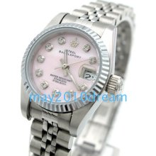 Womens Automatic Mechanical Stainless Steel Pink Ladies Dial Wrist Watch Gift