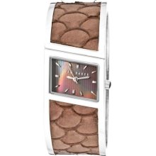 Women's Brown MOP Dial Stainless Steel & Brown Leatherette Bangle ...