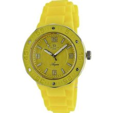 Women's Ceramic Case Rubber Bracelet Yellow Tone Dial